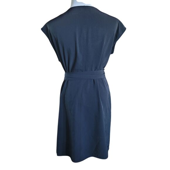Everlane Japanese GoWeave Wrap Dress Short Sleeve Black Triacetate 6 Pockets EUC - Picture 4 of 8